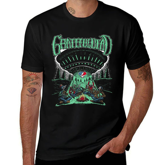 Grateful Dead Skeletons And Aliens Camping Band Durable T-Shirt