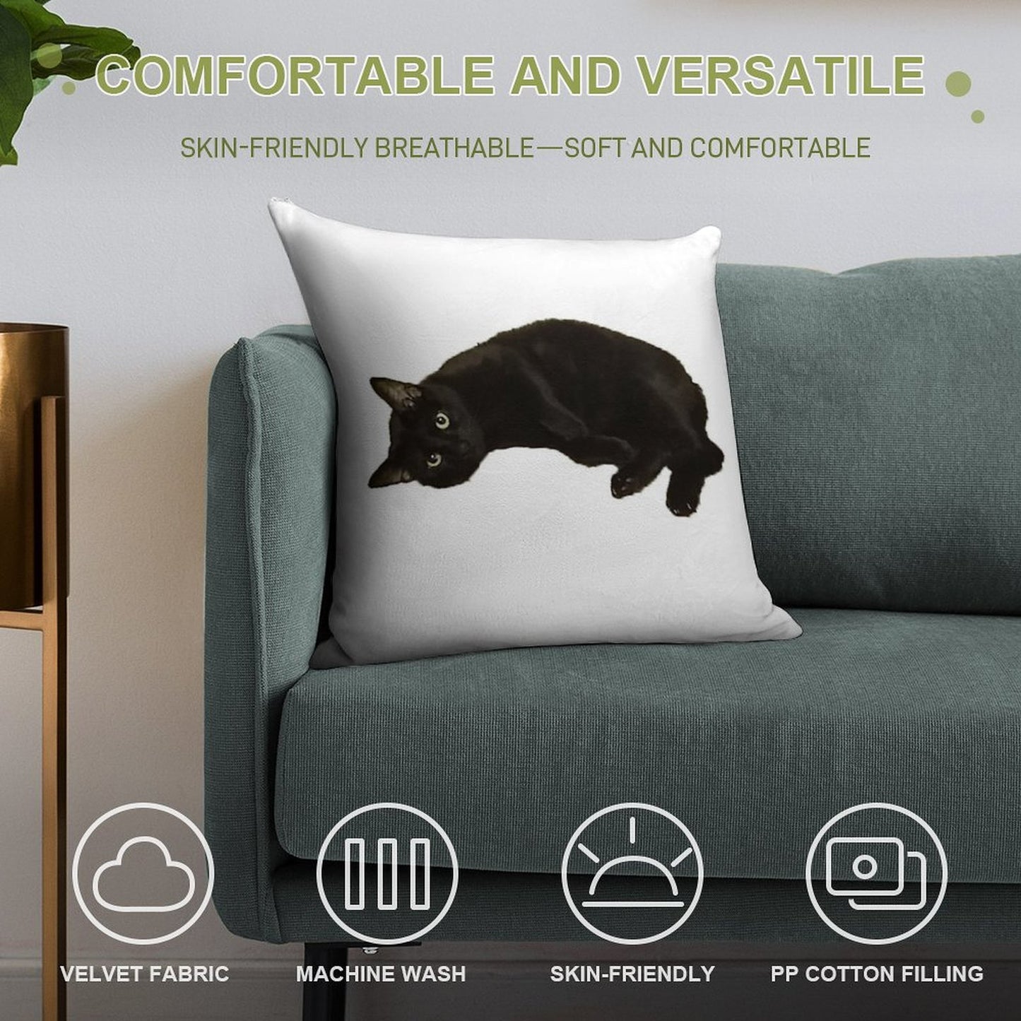 Black Cat Soft Shrink-Resistant Throw Pillow