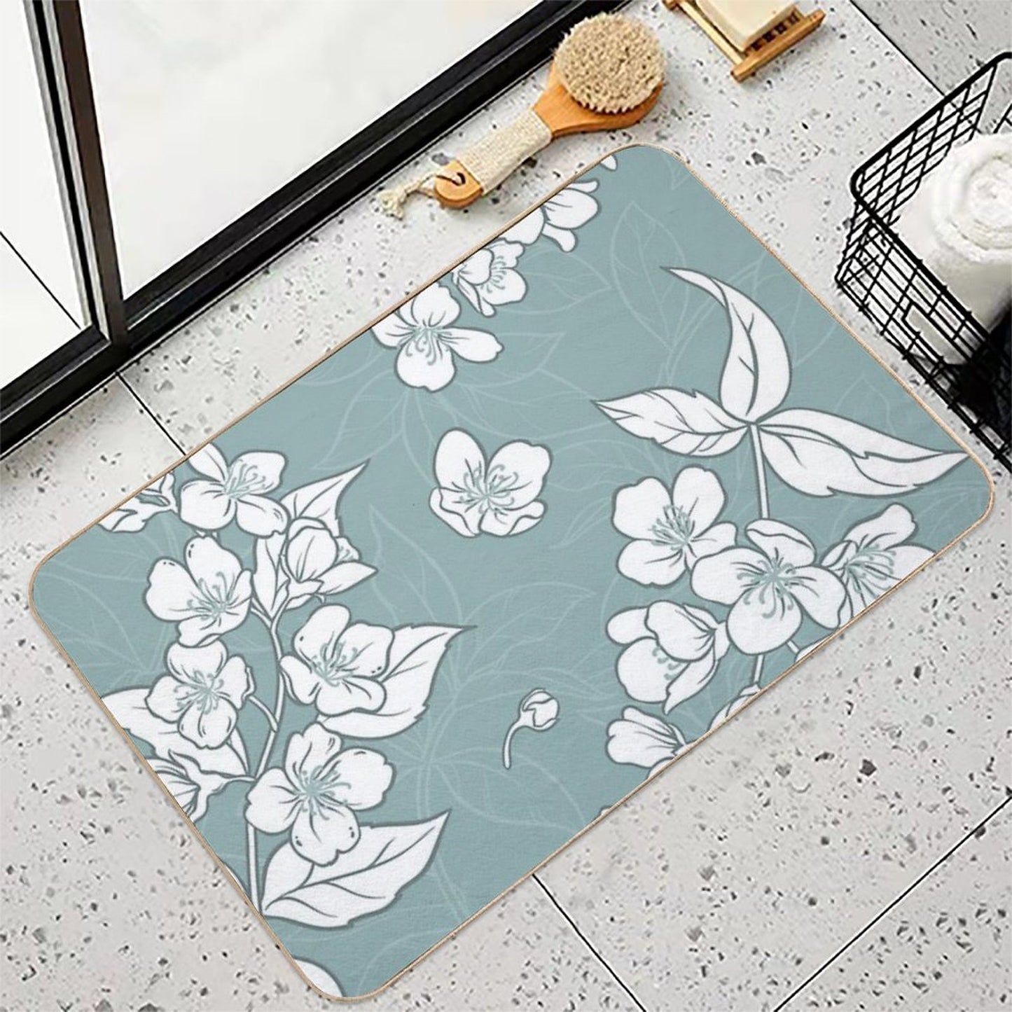 Jasmine Flowers Seamless Pattern  Easy Maintenance Bath Mat