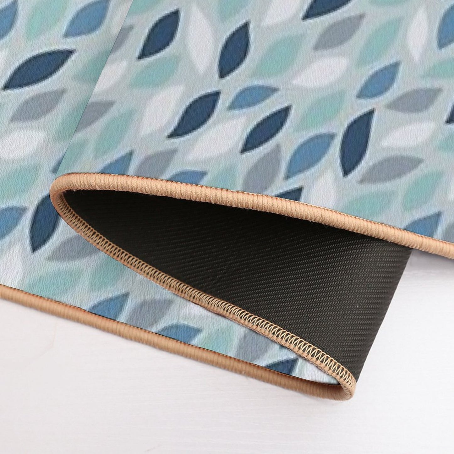 Teal Blue And Aqua Blue Leaf Pattern  Odorless Bath Mat