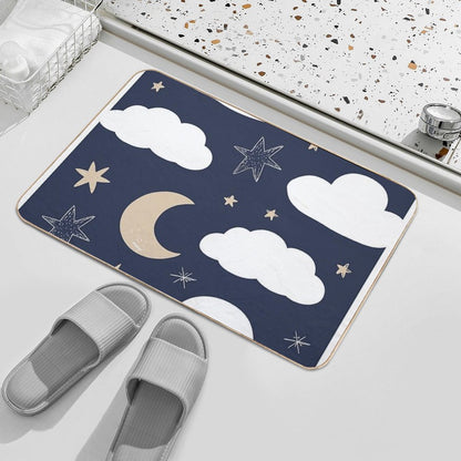 Cute Night Sky Pattern  Moon, Clouds & Stars Kids Illustration  Absorbent Bath Mat