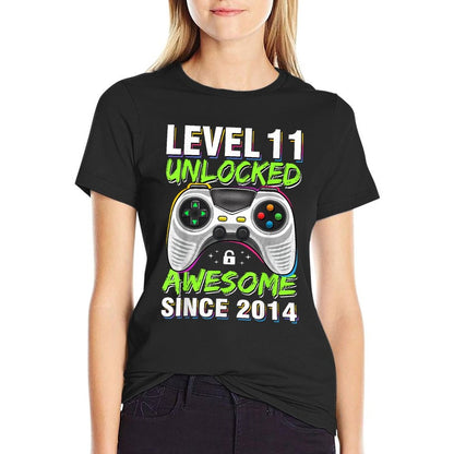 Level 11 Unlocked Awesome Since 2014 11th Birthday Gaming  Easy-care T-Shirt