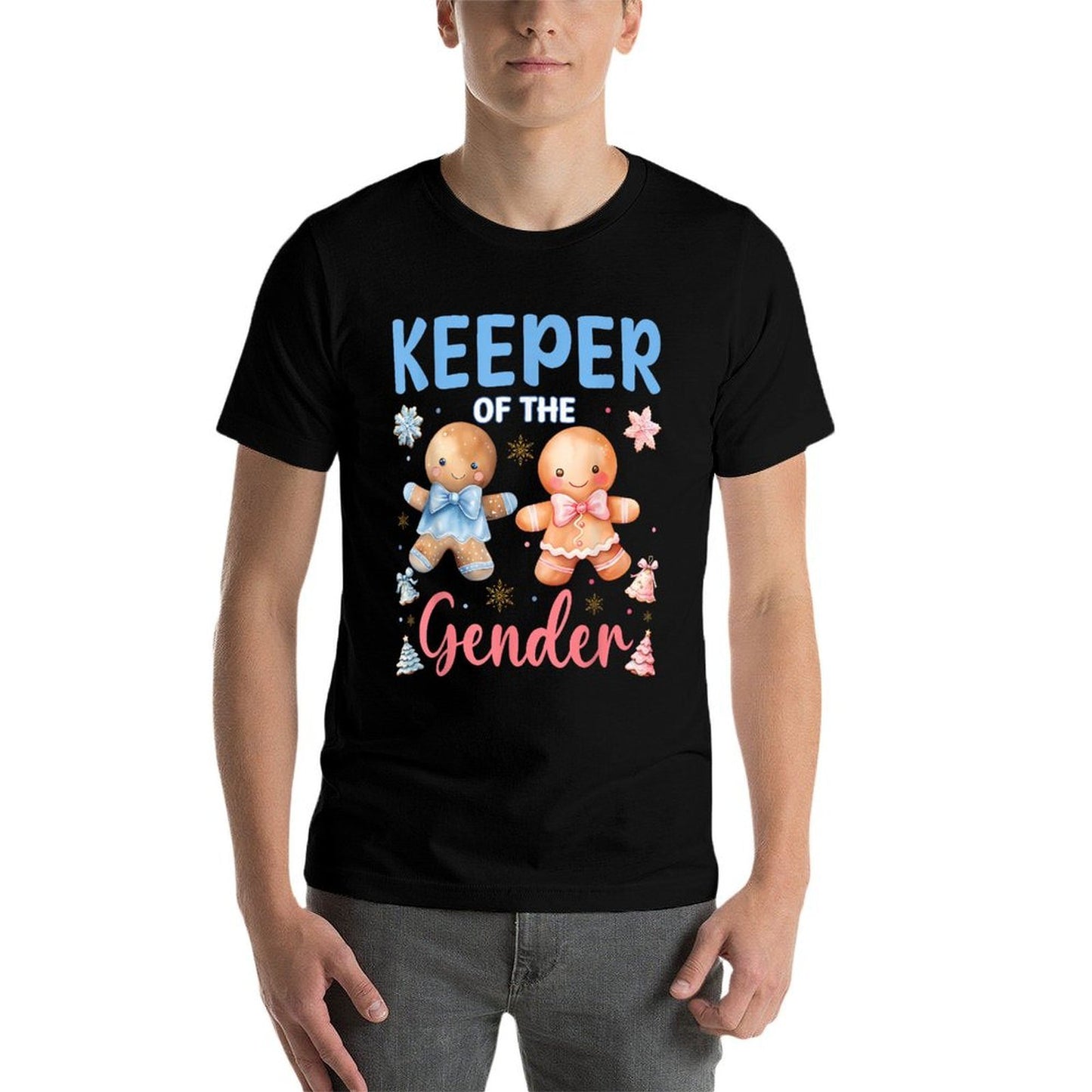 Keeper of The Gender Reveal Baby Gingerbread Pink Or Blue  Fade-proof Color T-Shirt