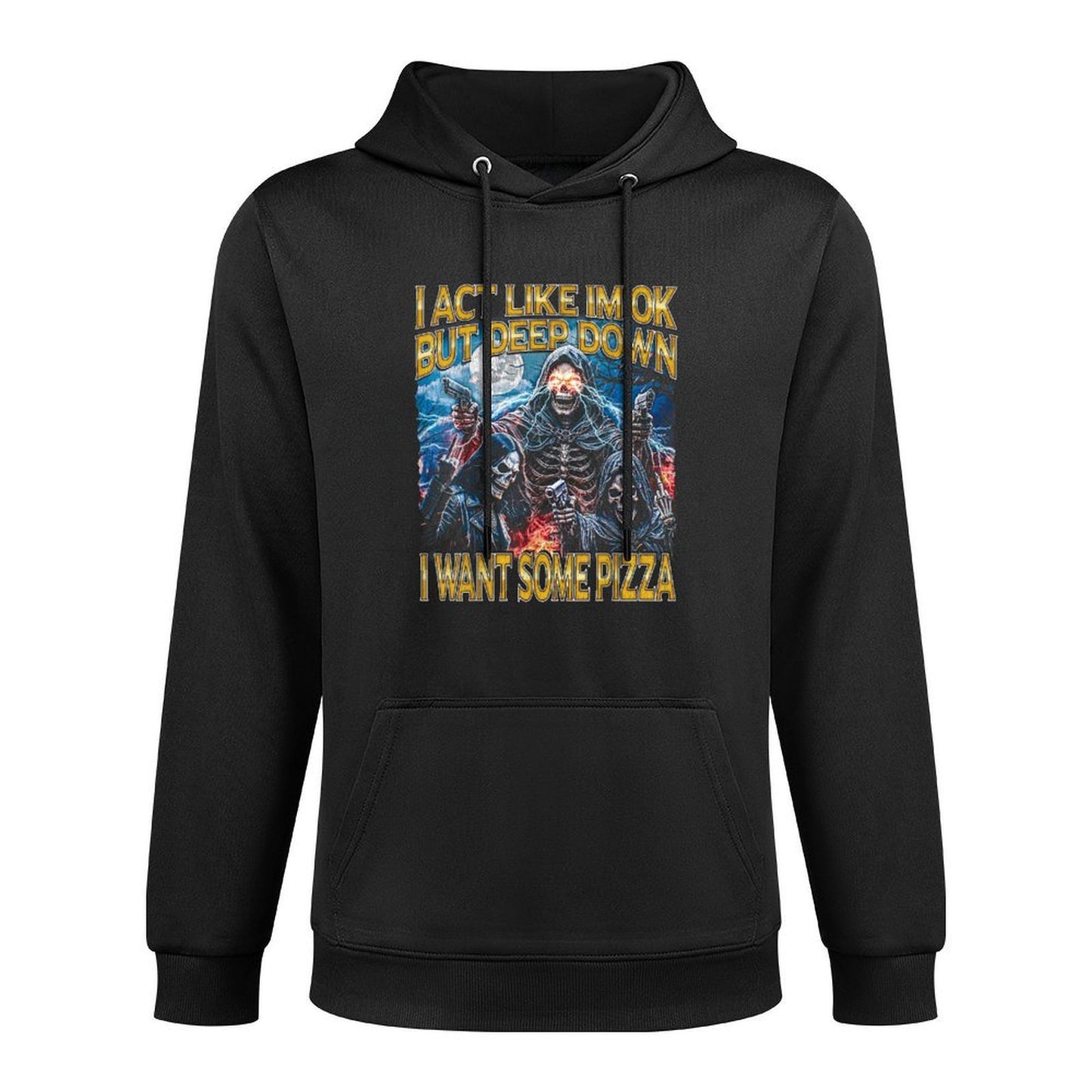 I Want Some Pizza - Horror Bootleg Cool Hard Skeleton Meme Medium-Weight Fabric Hoodie