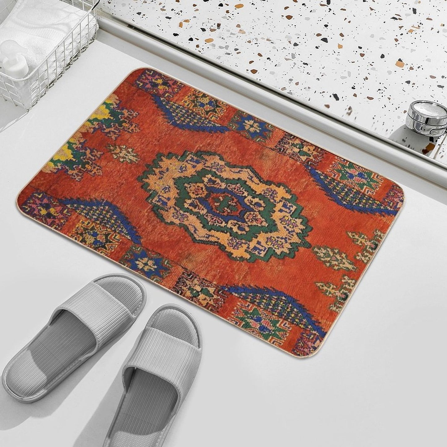 Traditional Vintage Moroccan Berber Artwork Design  Pet-Safe Bath Mat