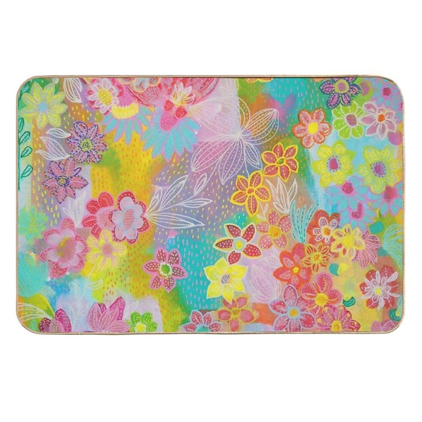 Funky Flowers Print  Fade-Resistant Bath Mat