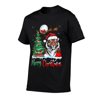 Tiger Lover Santa Hat Xmas Lights Merry Christmas Tiger  Stretchy T-Shirt