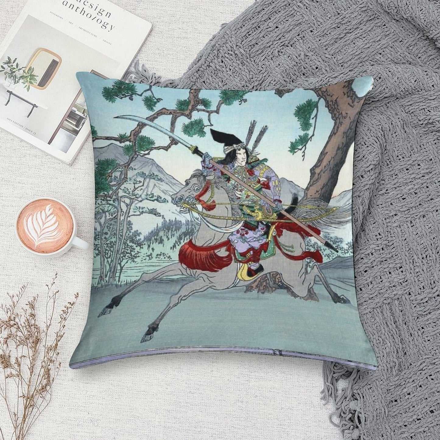 Tomoe Gozen, Female Samurai Warrior on Horseback, Japan Soft Multiple Sizes Throw Pillow
