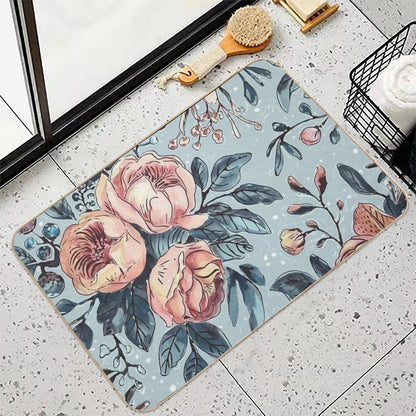 Organic Hand-Drawn Watercolor Floral Design  Non-Slip Bath Mat