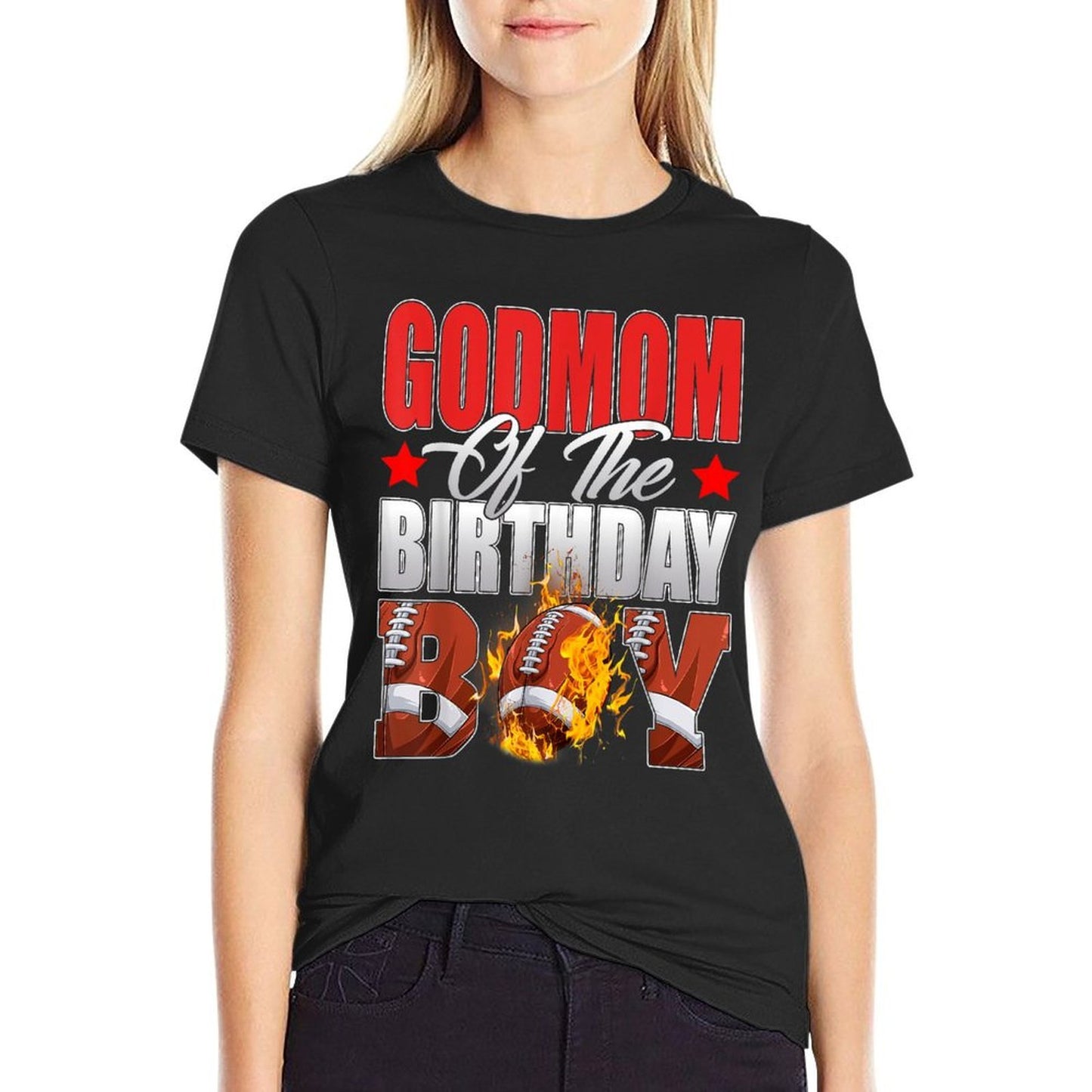 Godmom Of The Birthday Boy Football Bday Celebration  Heathered Texture T-Shirt