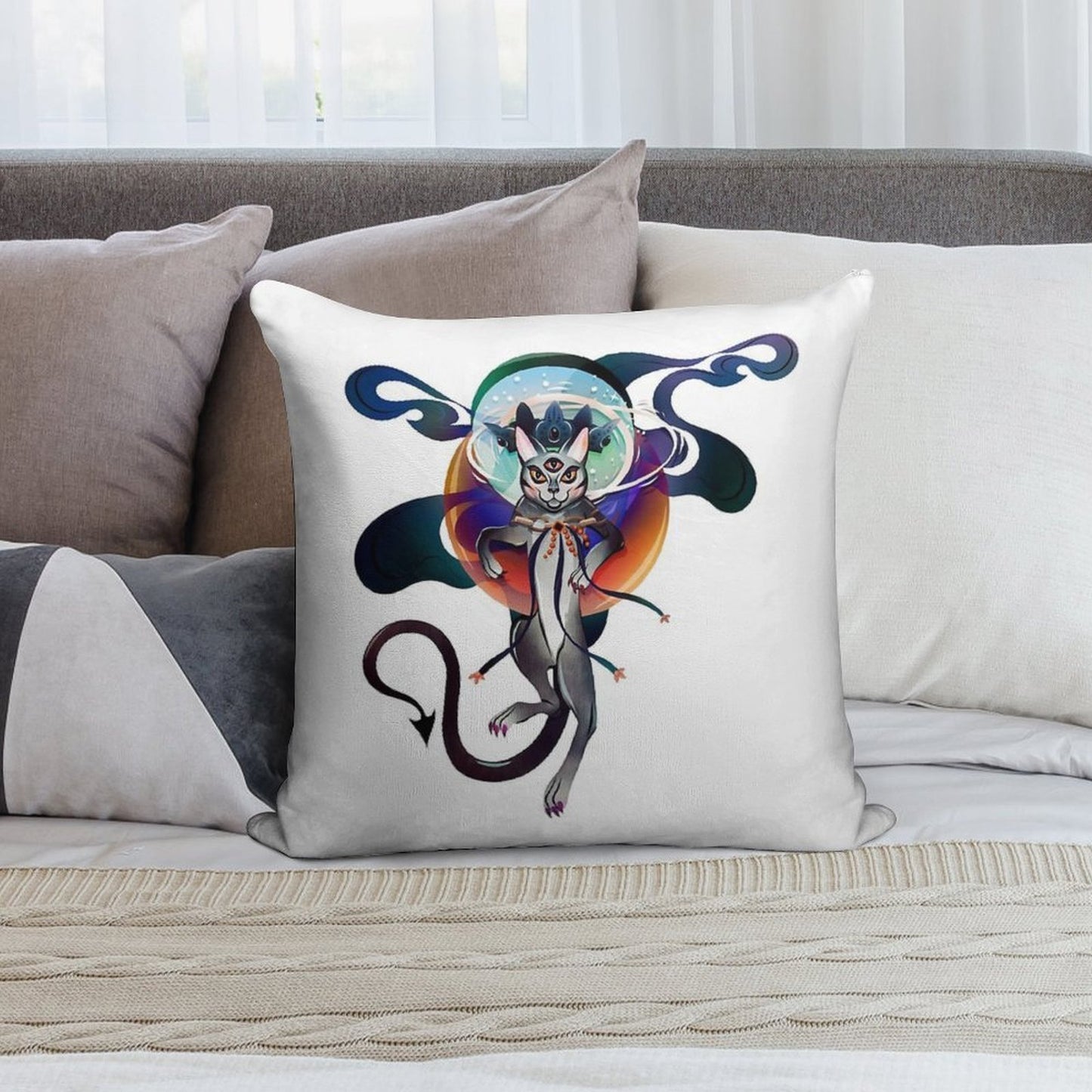 Ray, The King of Cats. Warlock by Day, Regal Magic Feline Cat by Night. Soft Warmth Comfort Throw Pillow