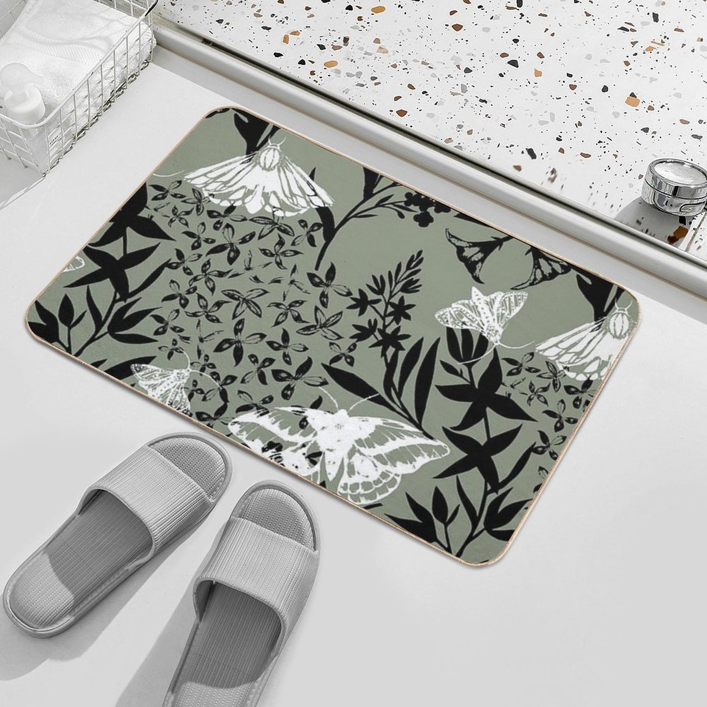 Moths And Flowers Graphic Pattern  Odorless Bath Mat