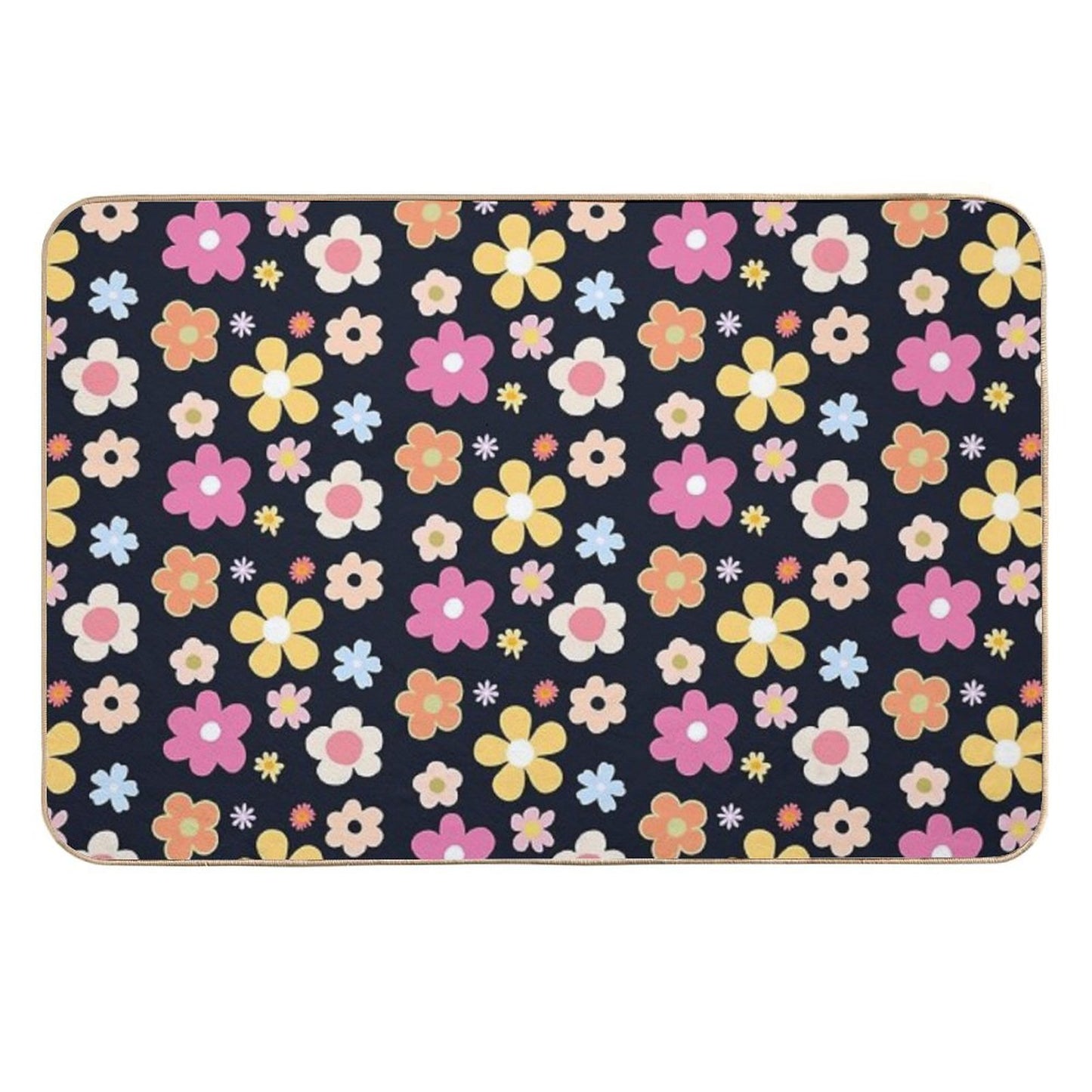 Cute Flower Dark Blue Theme  Odorless Bath Mat
