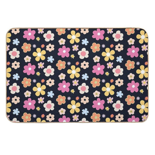 Cute Flower Dark Blue Theme  Odorless Bath Mat