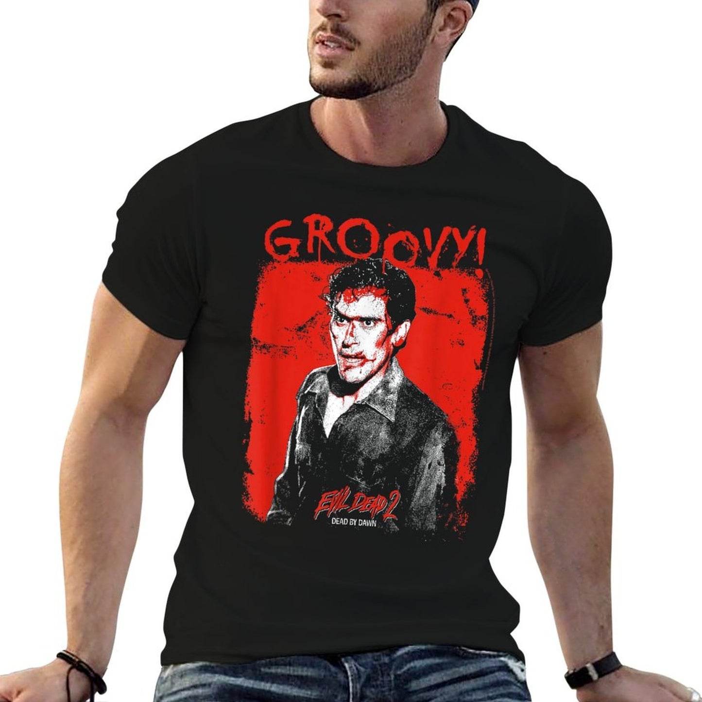 Ripple Junction X Evil Dead 2 Ash Williams Bloody Groovy  Slim-fit Cut T-Shirt