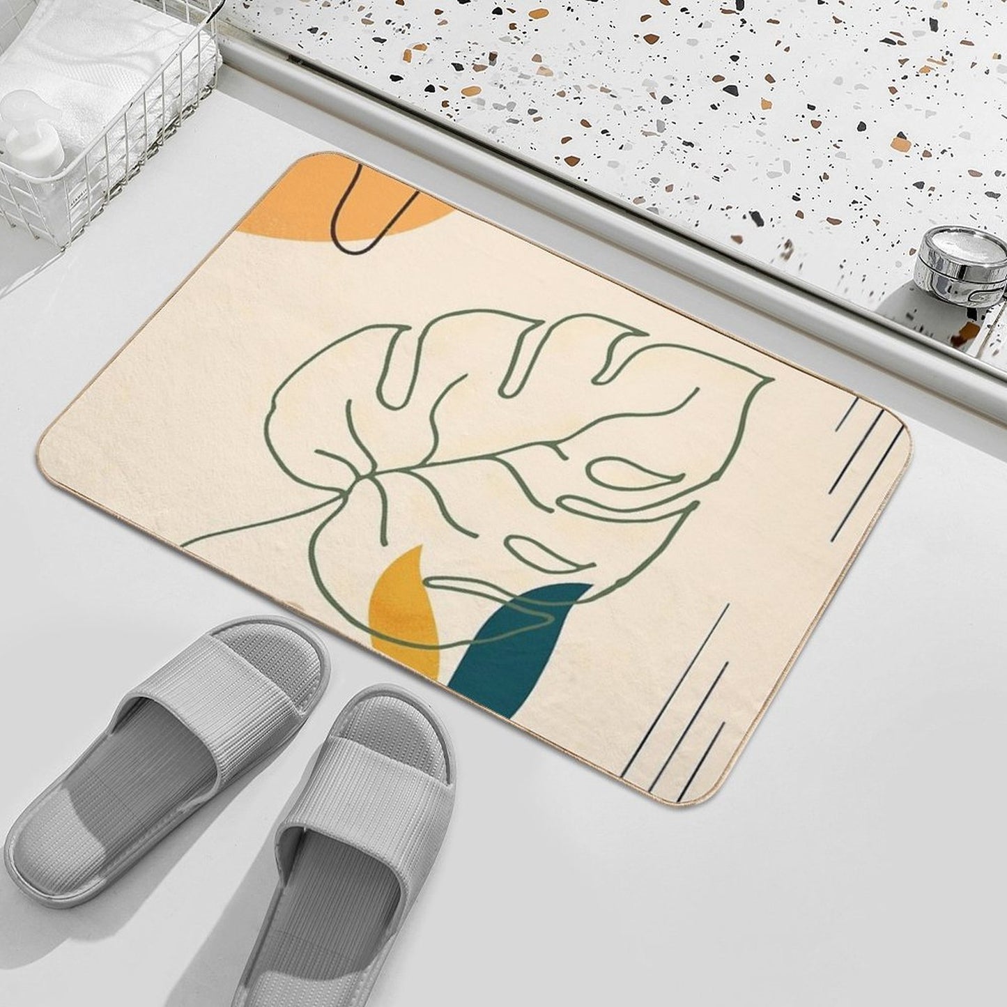 Monstera House Plant Minimal Abstract  Slip-Resistant Bath Mat