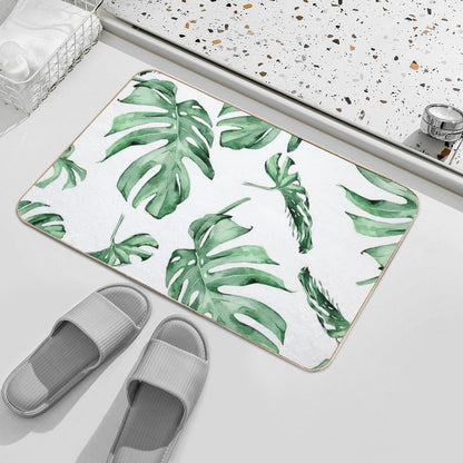 Monstera Pattern Green Durable Bath Mat