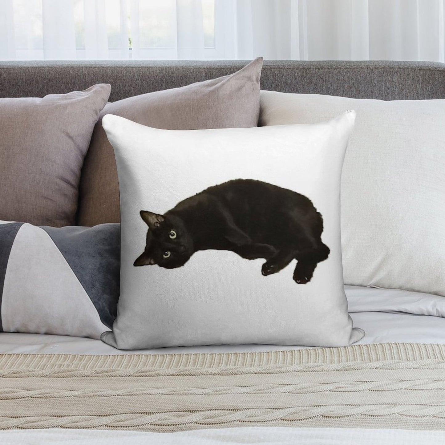 Black Cat Soft Shrink-Resistant Throw Pillow