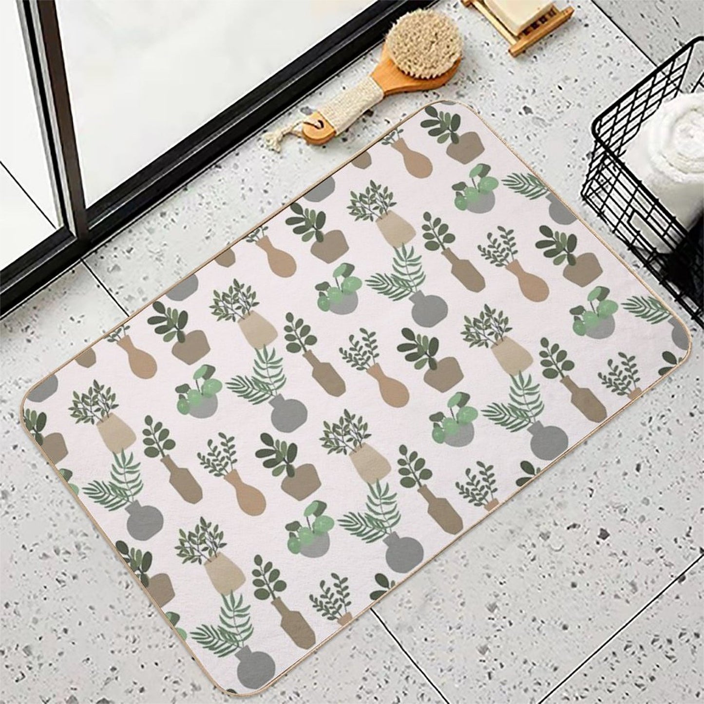 Pot Plants-tan-blush  Dirt-Trapping Bath Mat