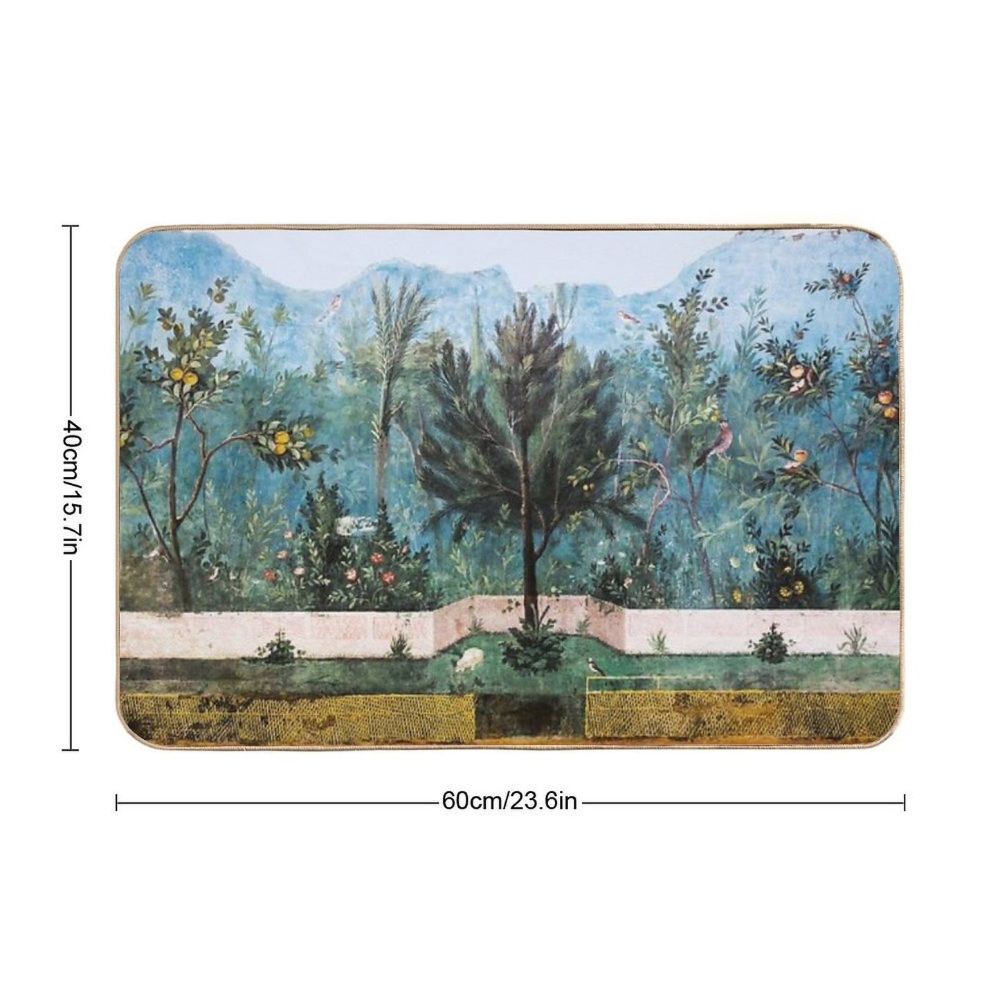 ANTIQUE ROMAN WALL PAINTING Flower Garden Flying Birds Pine,Quince And Apple Trees  Multi-Purpose Bath Mat