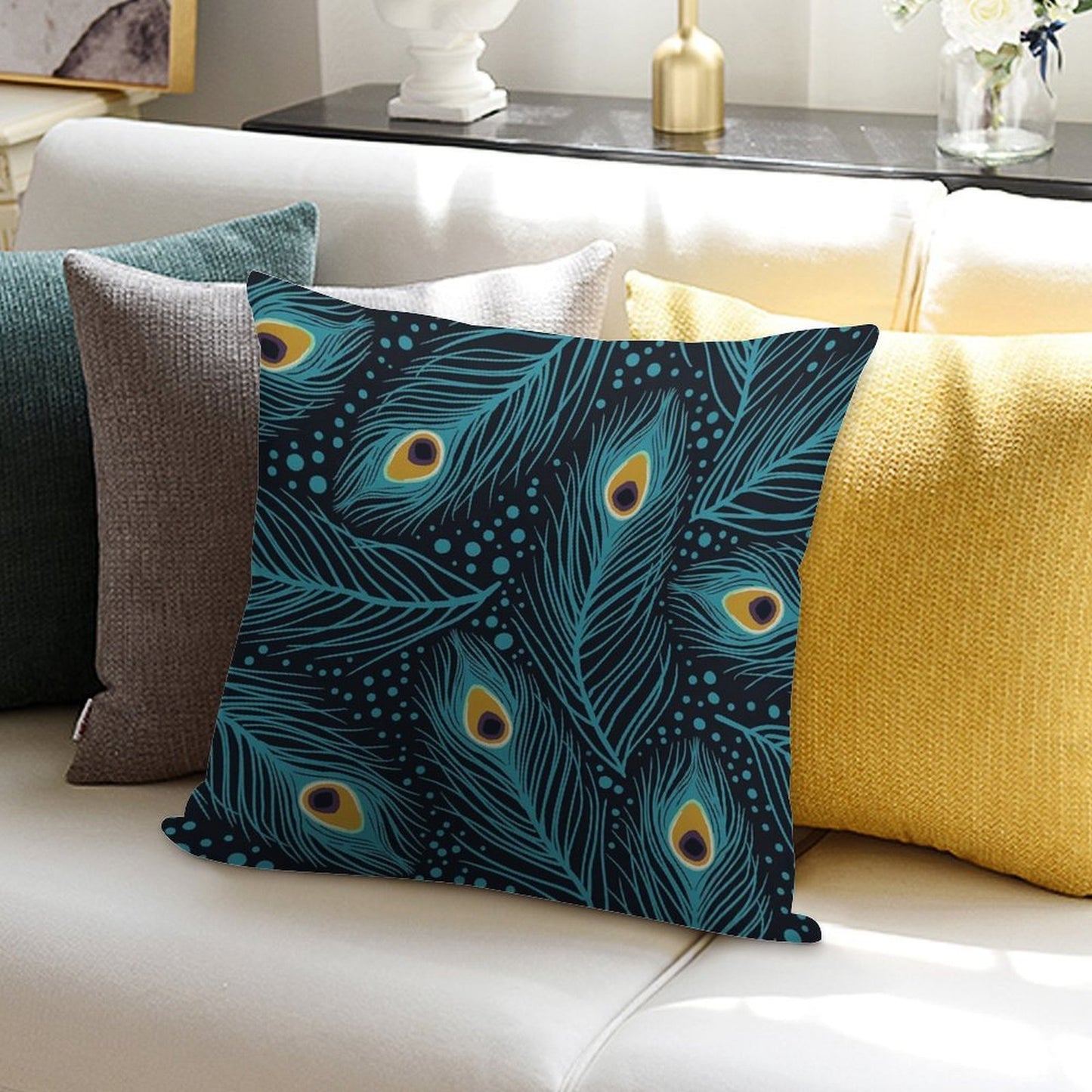 Feather Fantasy. Peacock Feathers Soft Hidden Zipper Throw Pillow