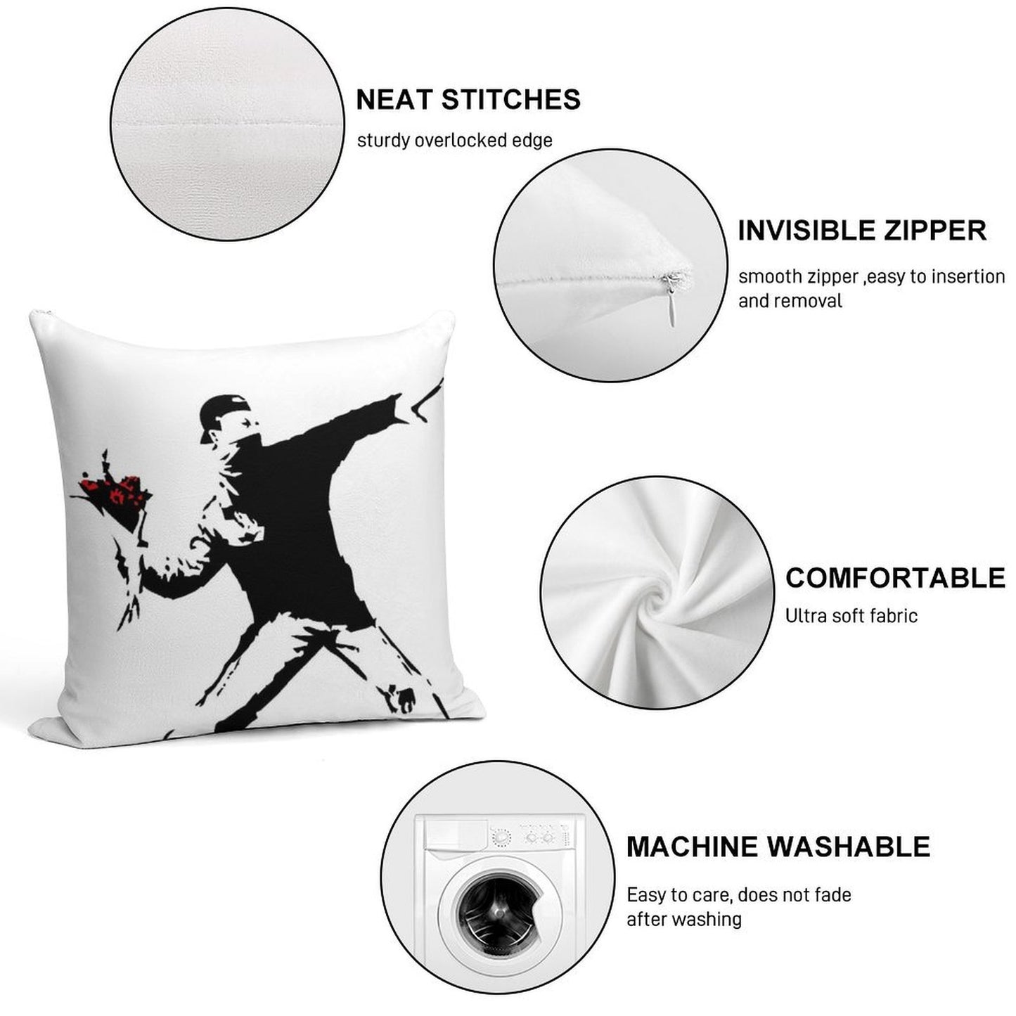 Banksy Flower Thrower! Soft Washable Throw Pillow