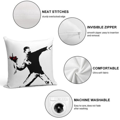 Banksy Flower Thrower! Soft Washable Throw Pillow