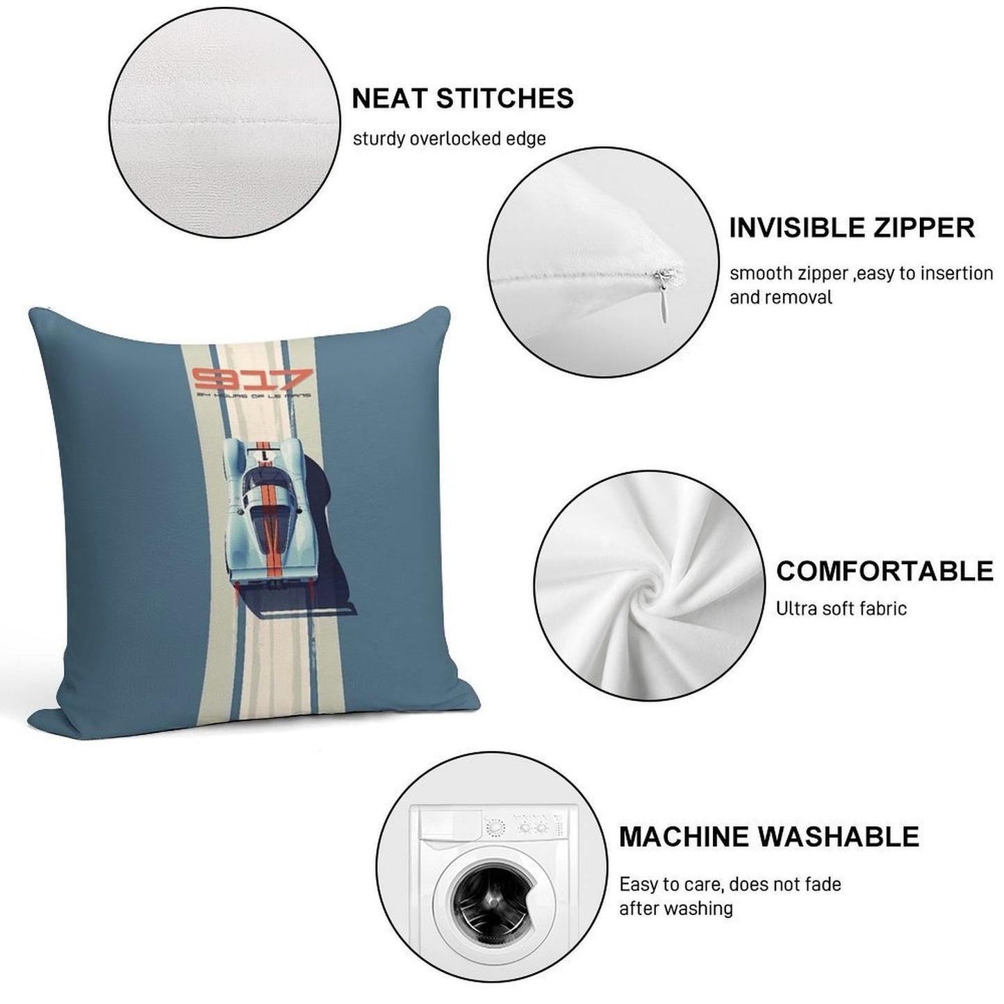 Porsche 917 24 Hours of Le Mans Race Car Soft Easy Maintenance Throw Pillow