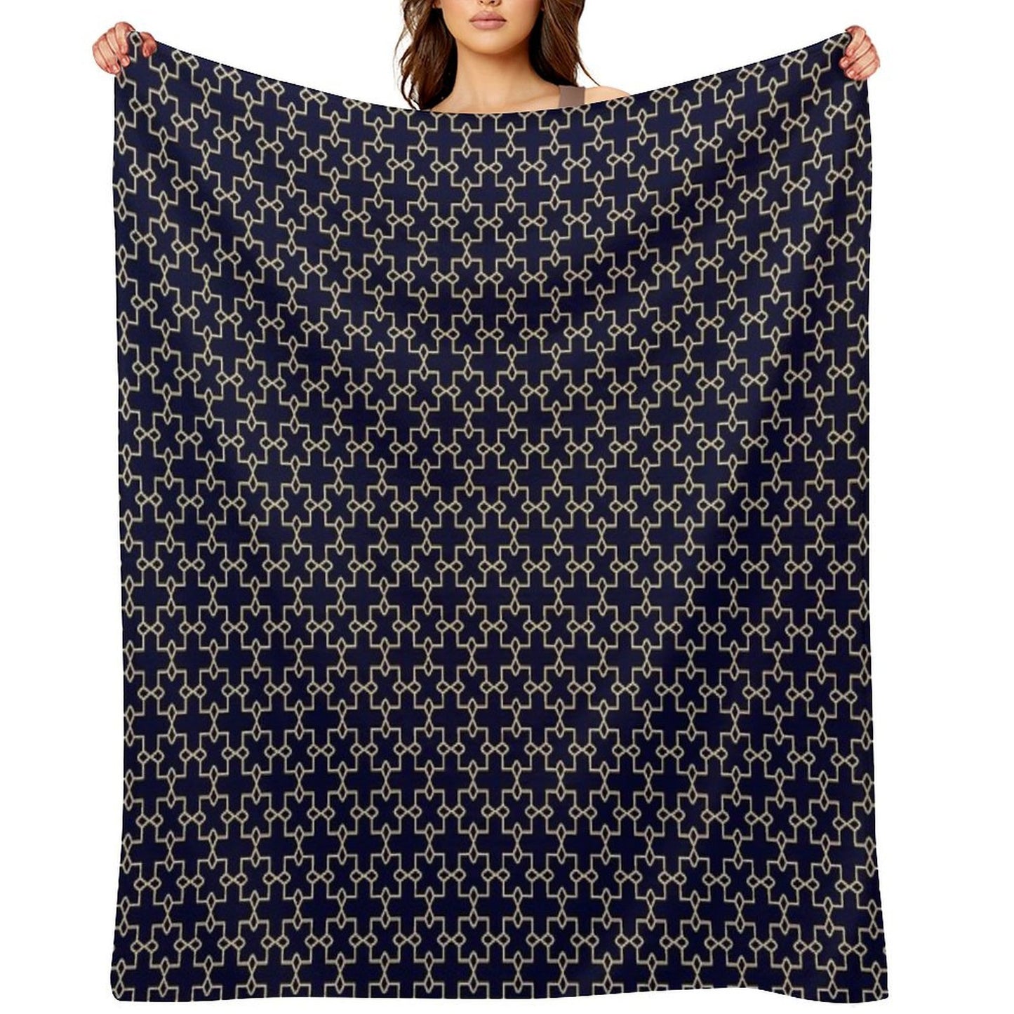 Radiant Symmetry - Seamless Gold And Blue Geometry Durable Throw Blanket