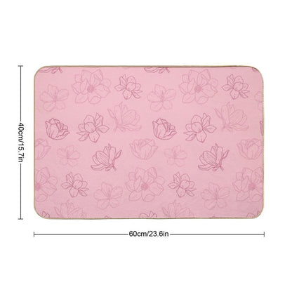 Pink Flowers Floral Minimalist Pattern  Easy To Clean Bath Mat