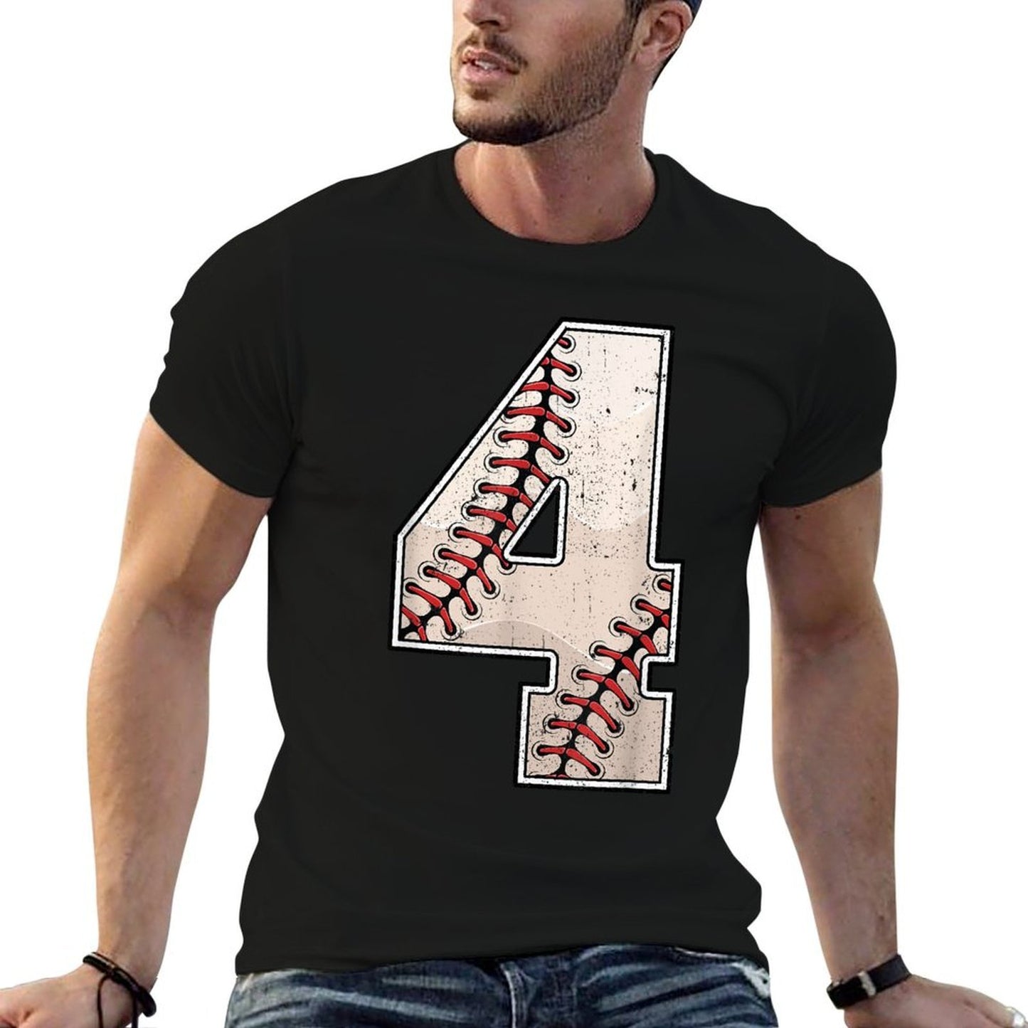 Baseball Birthday Boy Four 4 Years Old Fourth 4th Bday Party  Slim-fit Cut T-Shirt