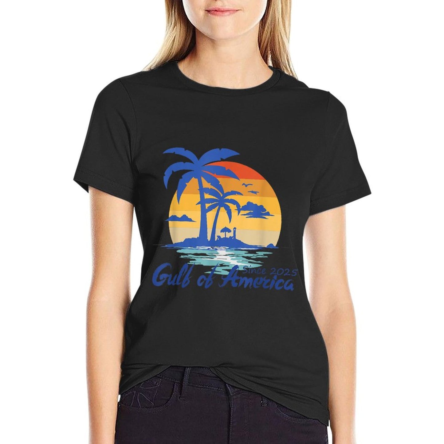 Gulf of US America Vintage 1970s Trendy Pattern T-Shirt