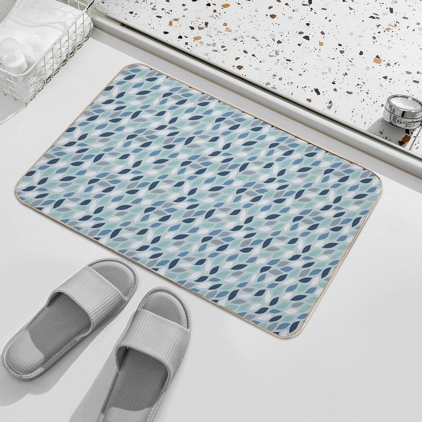 Teal Blue And Aqua Blue Leaf Pattern  Odorless Bath Mat
