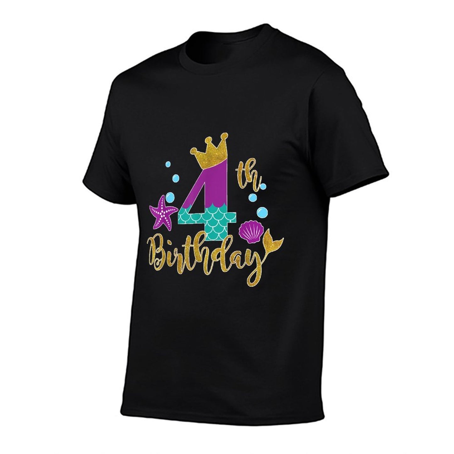 Birthday Mermaid T For 4 Years Old Gift For Girls  Ribbed Collar T-Shirt