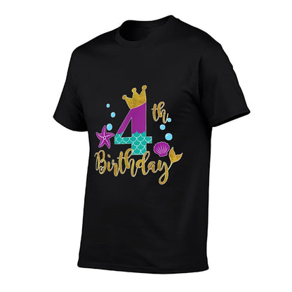 Birthday Mermaid T For 4 Years Old Gift For Girls  Ribbed Collar T-Shirt