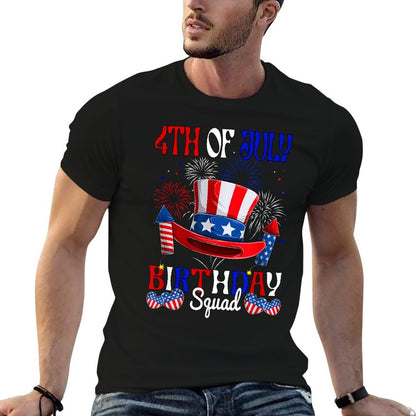4th Of July Birthday Squad US Fireworks Patriotic Team  Rolled Sleeves T-Shirt