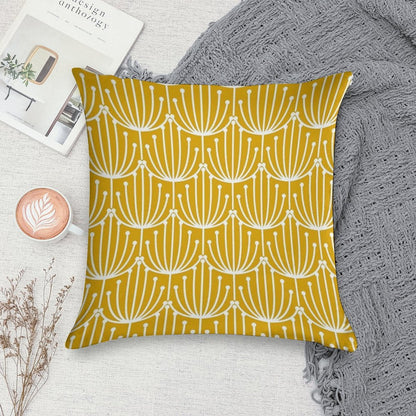 Mid Century Modern, Retro, Floral Pattern, in Bright Yellow Soft Anti-Pilling Throw Pillow