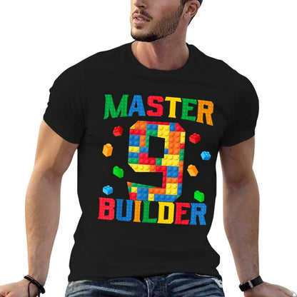Master Builder 9th Birthday 9 Year Old Brick Building Blocks  Polyester Blend T-Shirt
