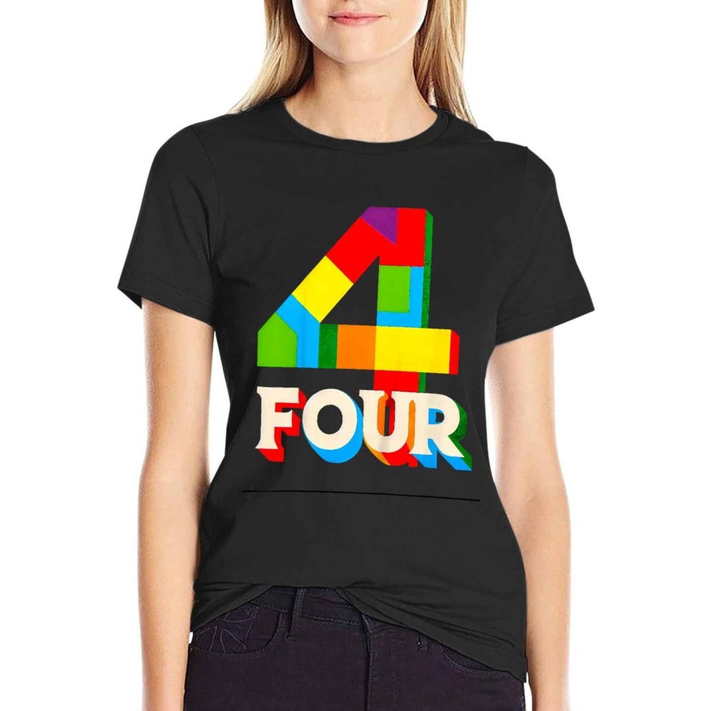 Kids Age 4 Four Year Old Boys 4yr 4th Birthday Toddler Happy Bday  Ribbed Collar T-Shirt