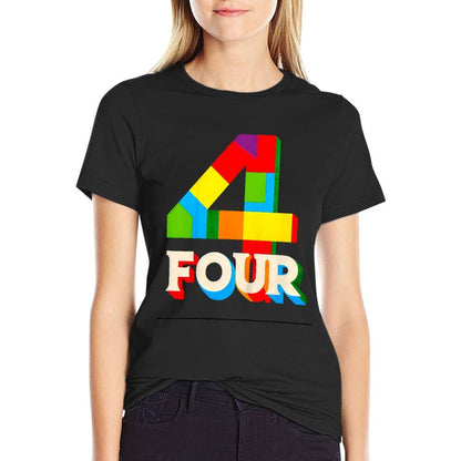 Kids Age 4 Four Year Old Boys 4yr 4th Birthday Toddler Happy Bday  Ribbed Collar T-Shirt