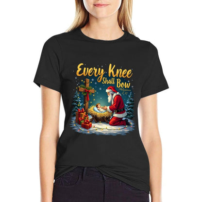 Christmas Nativity Scene Xmas Every Knee Shall Bow Santa Sweatshirt  Trendy Pattern T-Shirt
