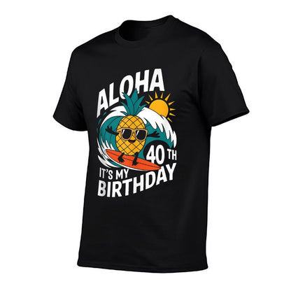 Aloha 40th Birthday Hawaii Pineapple Surfing Tropical Beach  Rolled Sleeves T-Shirt
