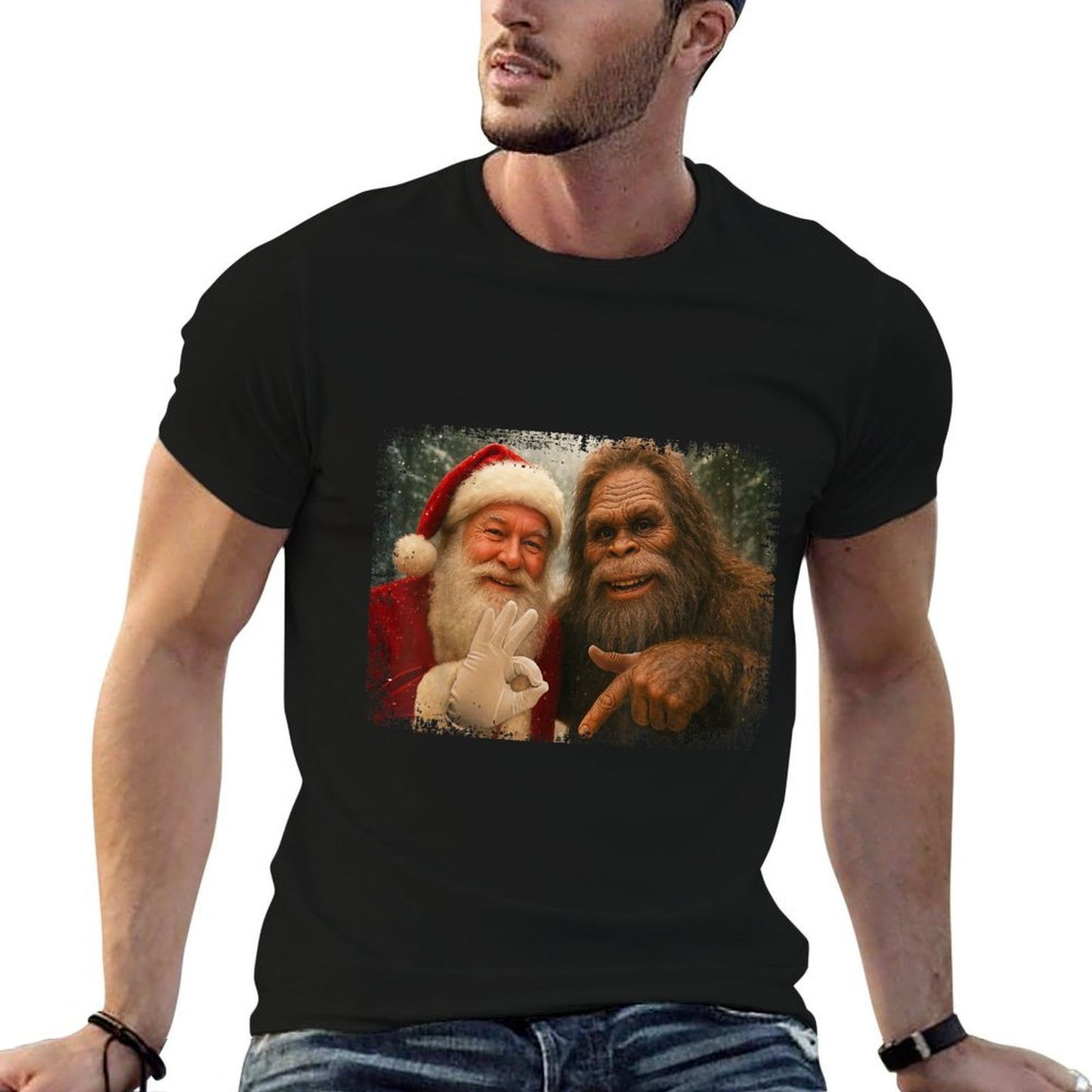 Funny 67 Santa with Bigfoot Six Seven 6 7 Meme Christmas  Cotton T-Shirt