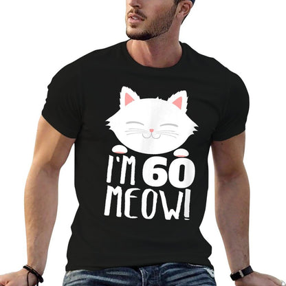 Cat Birthday Gift Woman 60th Birthday Age 60th Year Meow!  Rolled Sleeves T-Shirt