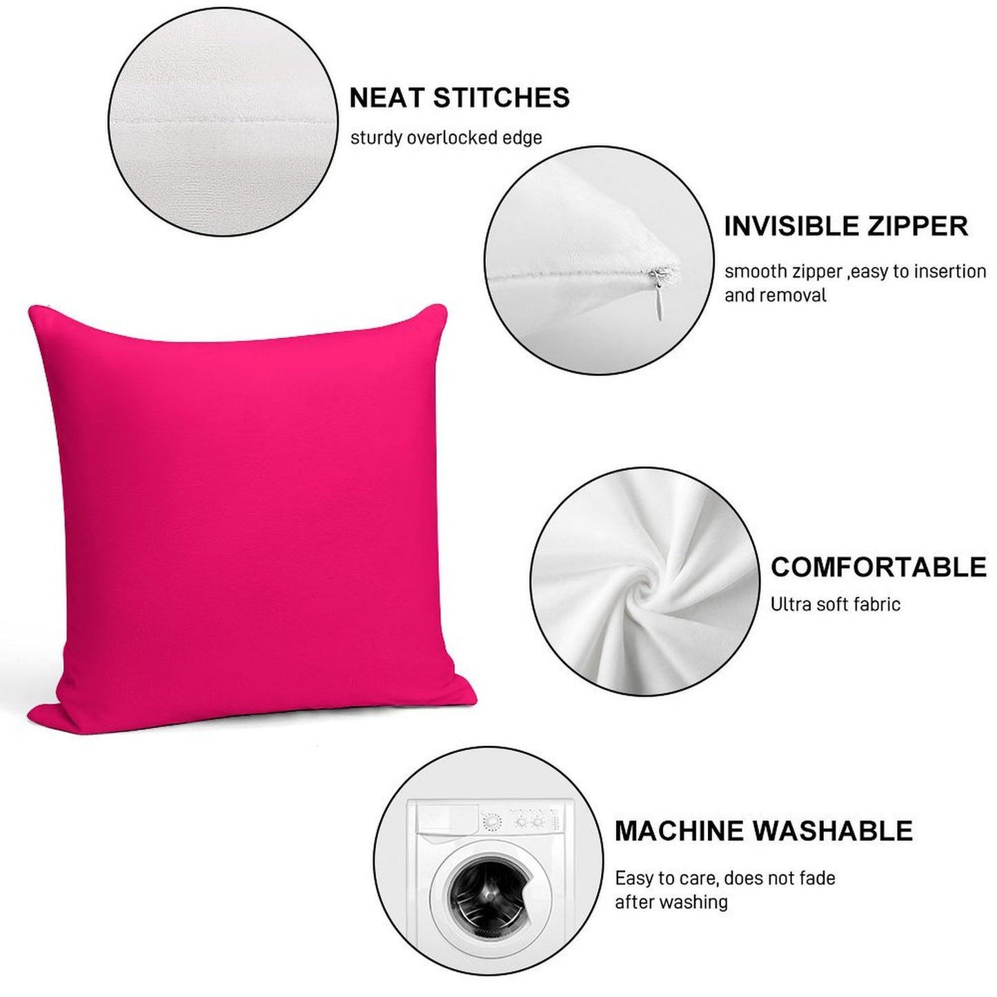 Super Bright Fluorescent Pink Neon Soft Washable Throw Pillow