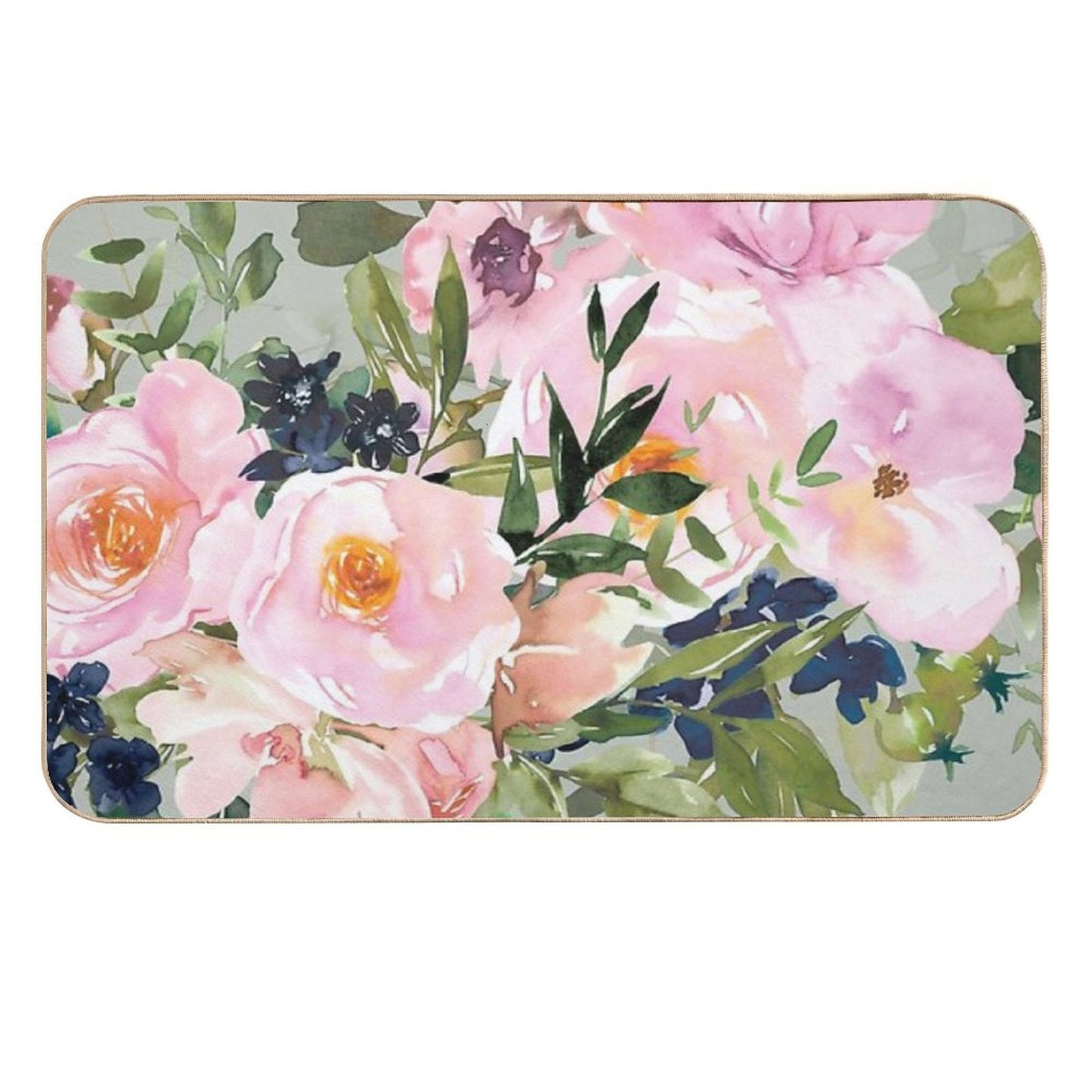 Floral Watercolor Rose Bouquet, Green And Pink  High-Traffic Bath Mat