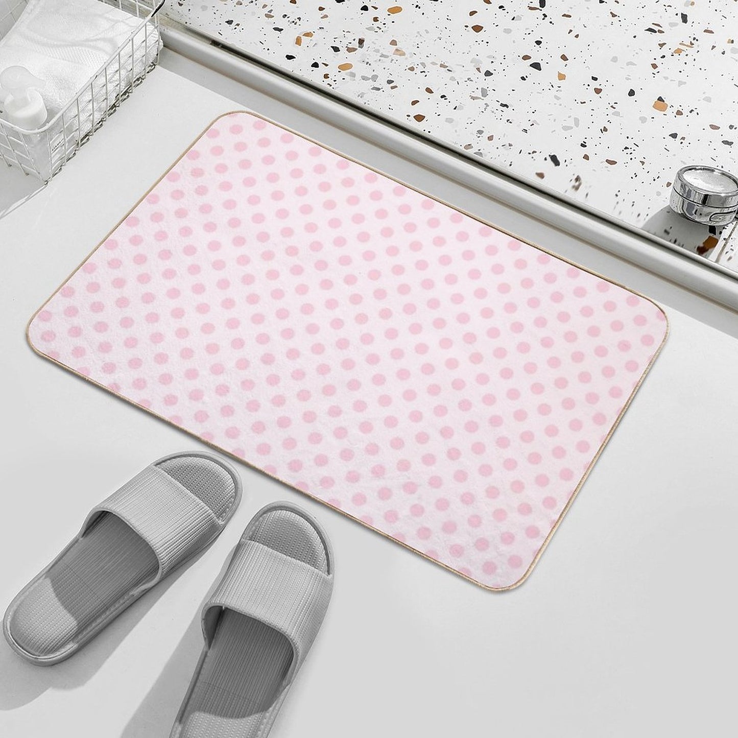 Pink Polka Dots on Soft Pink Background  Slip-Resistant Bath Mat