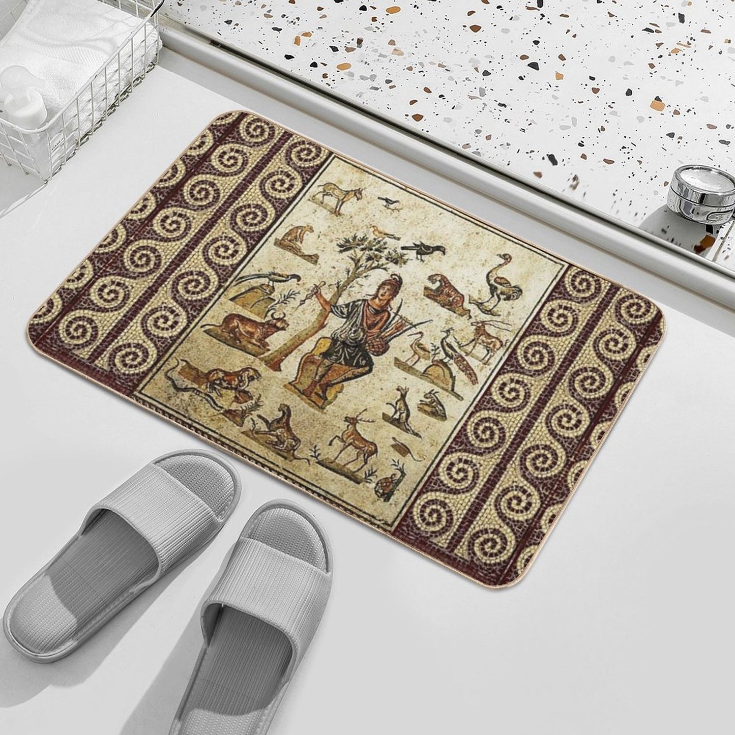 ANTIQUE ROMAN MOSAICS ,ORPHEUS ENCHANTING ANIMALS WITH HIS MUSIC  Dirt-Trapping Bath Mat