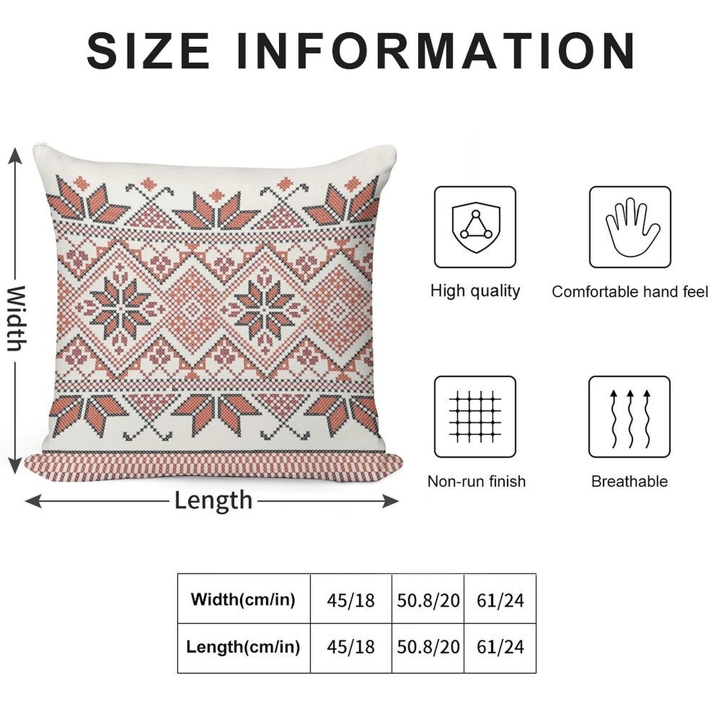 Palestinian Jordanian Tatreez Cross Stitch Realistic Traditional Embroidery Pattern Design #4 Soft Gift Ready Throw Pillow