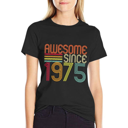 50 Years Old Awesome Since 1975 50th Birthday Men Women  Rolled Sleeves T-Shirt